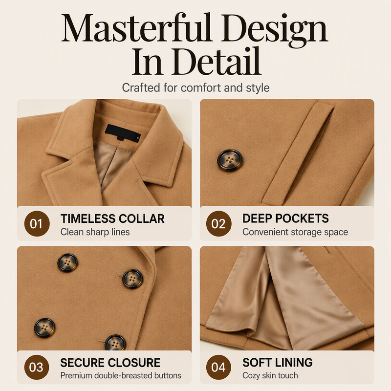 ✨ Timeless Warmth | Women's Double-Breasted Wool-Blend Coat