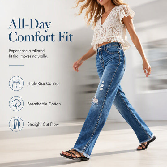 🍂 Women’s Distressed Straight-Leg Jeans – Flattering Fit &amp; Effortless Autumn Style