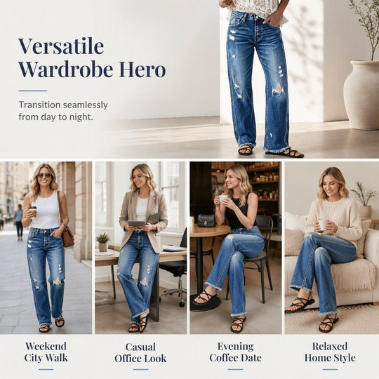 🍂 Women’s Distressed Straight-Leg Jeans – Flattering Fit &amp; Effortless Autumn Style