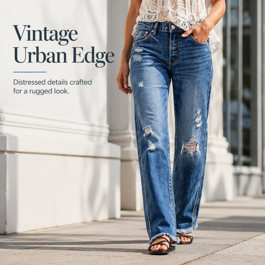 🍂 Women’s Distressed Straight-Leg Jeans – Flattering Fit &amp; Effortless Autumn Style