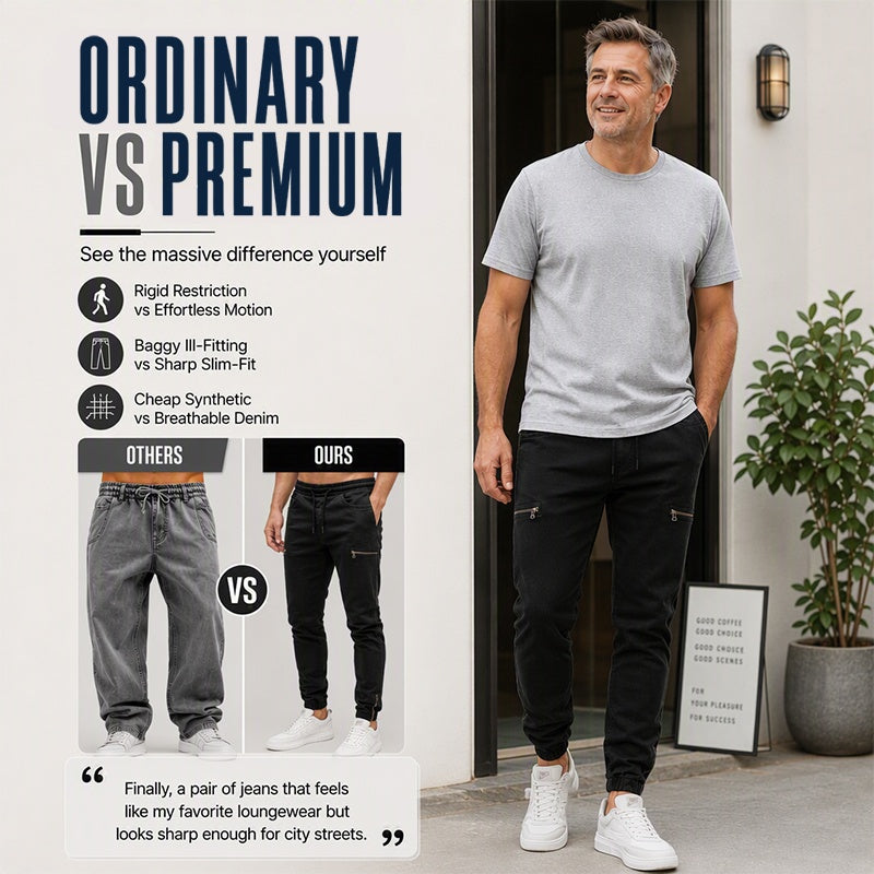 👖✨Bestseller - Slim-Fit Denim Joggers with Stretch Waist – Easy Pull-On Style &amp; Clean Tapered Look for Everyday Wear
