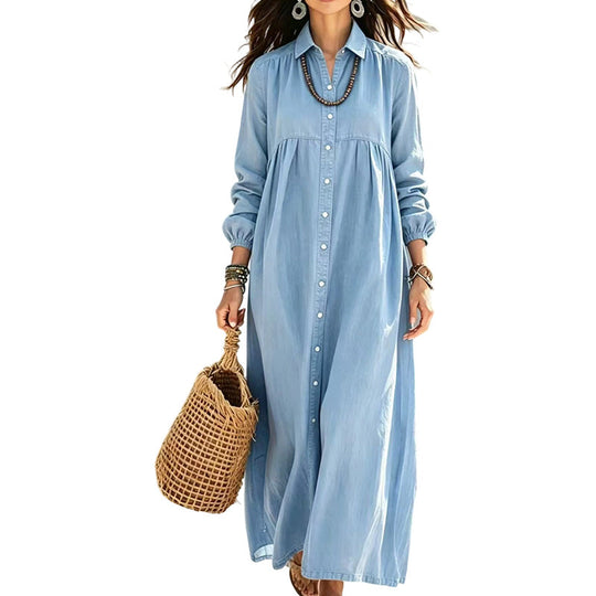 🌸👗New Arrivals - Long Sleeve Maxi Dress in Premium Linen Blend – Versatile 2-in-1 Styling as Dress or Lightweight Layering Piece