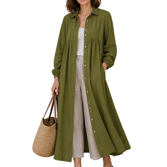 🌸👗New Arrivals - Long Sleeve Maxi Dress in Premium Linen Blend – Versatile 2-in-1 Styling as Dress or Lightweight Layering Piece