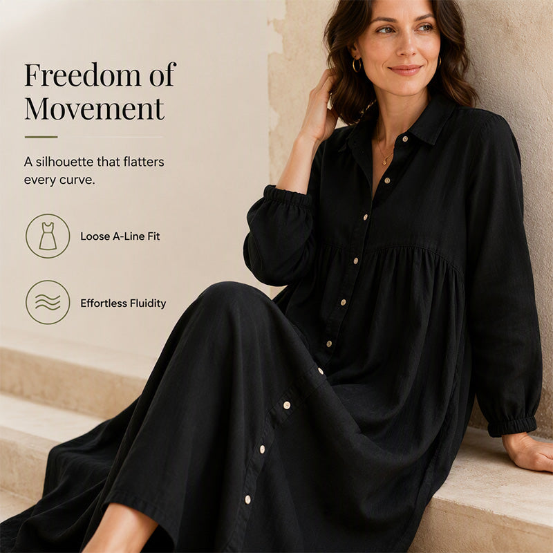 🌸👗New Arrivals - Long Sleeve Maxi Dress in Premium Linen Blend – Versatile 2-in-1 Styling as Dress or Lightweight Layering Piece