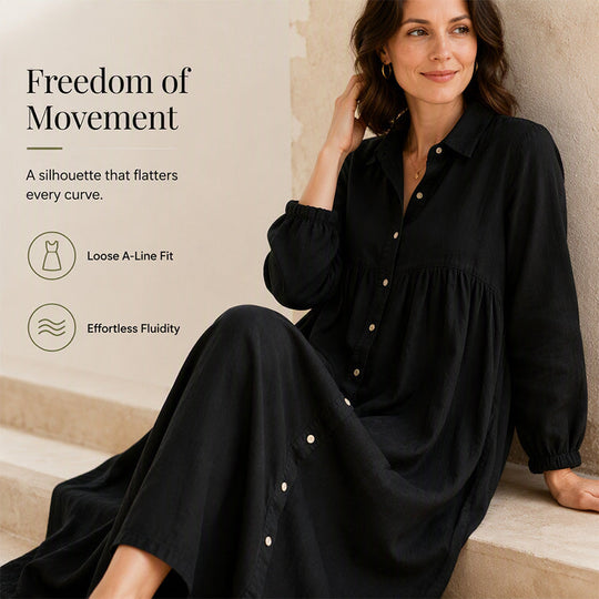 🌸👗New Arrivals - Long Sleeve Maxi Dress in Premium Linen Blend – Versatile 2-in-1 Styling as Dress or Lightweight Layering Piece