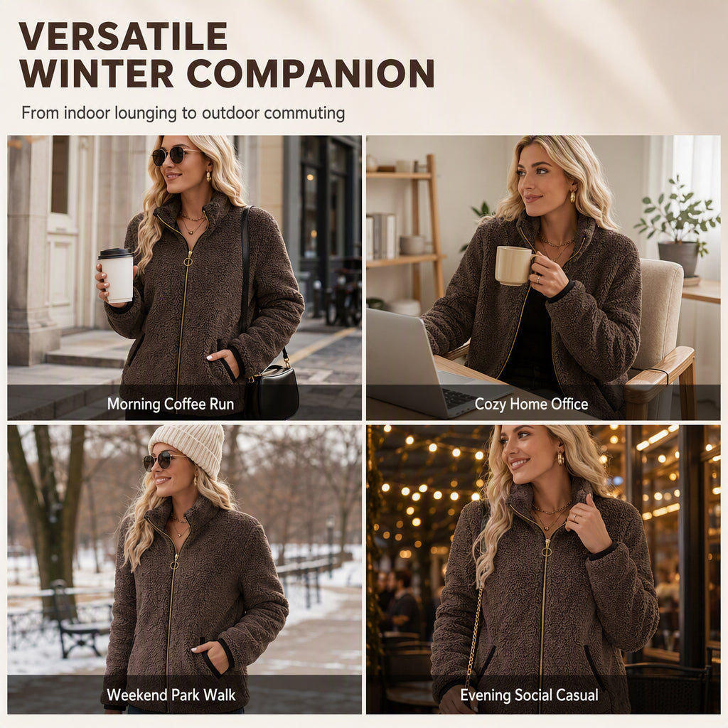 Trending Now⭐🧥 Soft Plush Zip-Up Cardigan – Cozy Full-Zip Layer for Effortless Cool-Weather Style
