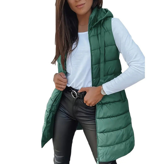 ✨ Women’s Zip-Up Long Puffer Vest – Cosy Warmth &amp; Flattering Everyday Style