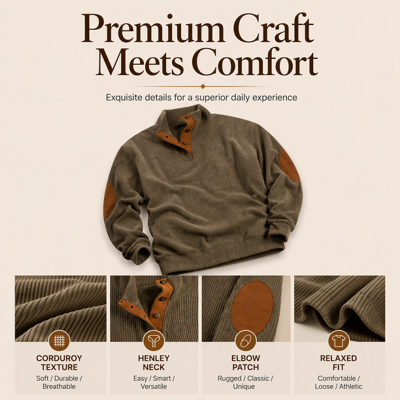 🏷️ Elevated Texture | Men's Corduroy Stand-Collar Sweatshirt