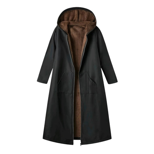✨👚Women’s Vintage Fuzzy-Lined Long Coat With Hood