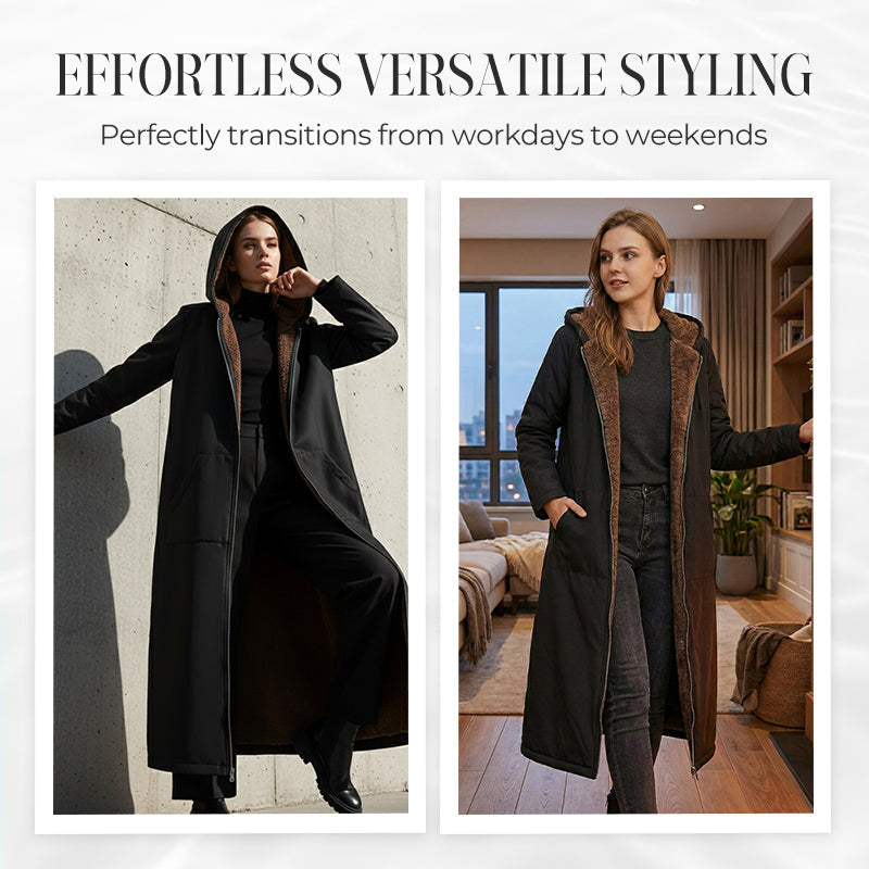 ✨👚Women’s Vintage Fuzzy-Lined Long Coat With Hood