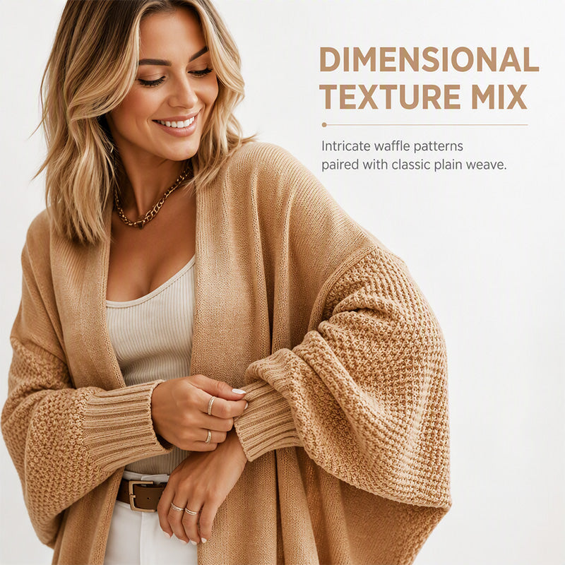 🧶 Textured Warmth | Women's Oversized Mixed-Knit Cardigan
