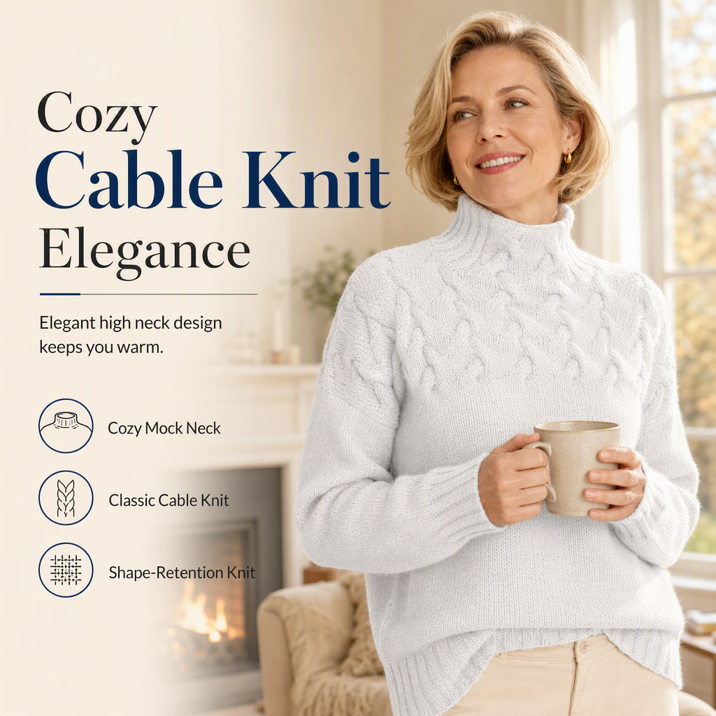 🧶 Cozy Cable-Knit Style | Turtleneck Pullover Sweater