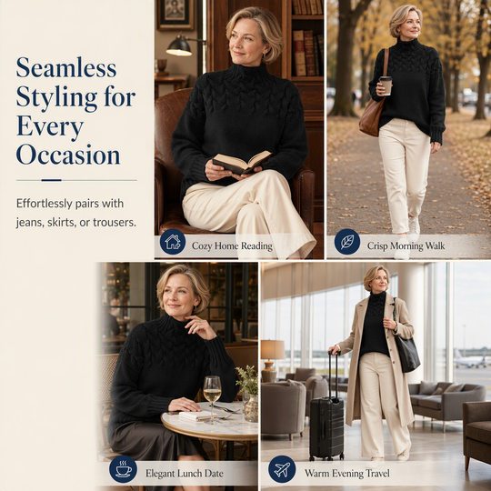🧶 Cozy Cable-Knit Style | Turtleneck Pullover Sweater