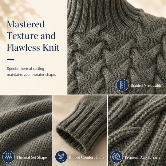 🧶 Cozy Cable-Knit Style | Turtleneck Pullover Sweater