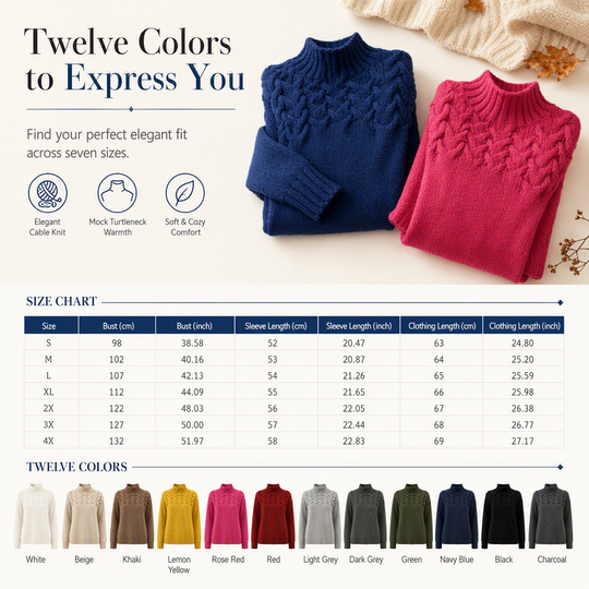 🧶 Cozy Cable-Knit Style | Turtleneck Pullover Sweater