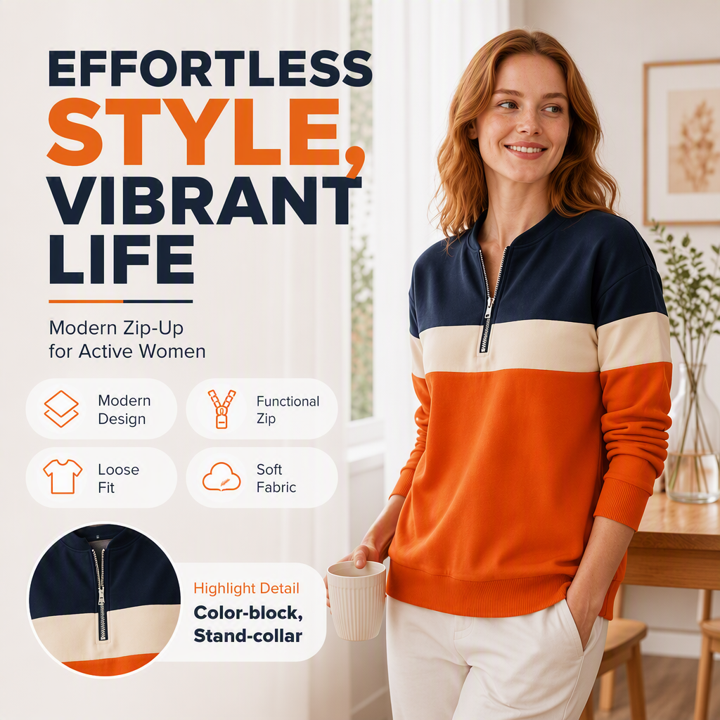 🎨 Bold Color-Block, Easy Half-Zip Style | Women&