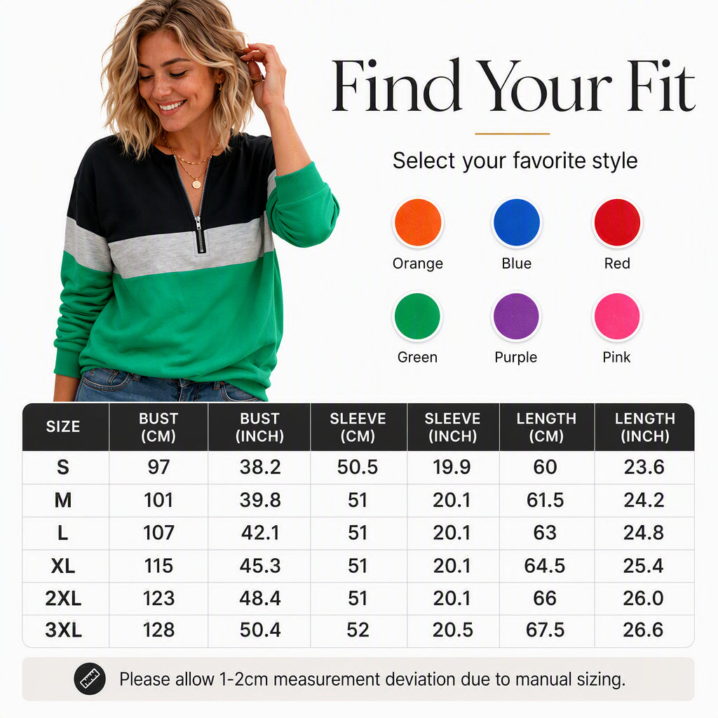 🎨 Bold Color-Block, Easy Half-Zip Style | Women&