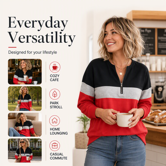 🎨 Bold Color-Block, Easy Half-Zip Style | Women&