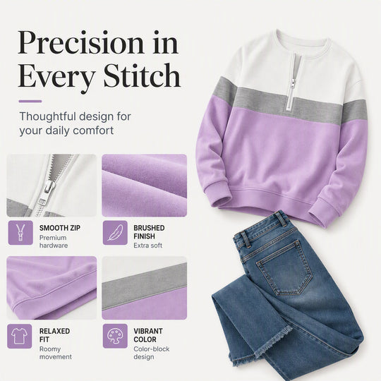 🎨 Bold Color-Block, Easy Half-Zip Style | Women&