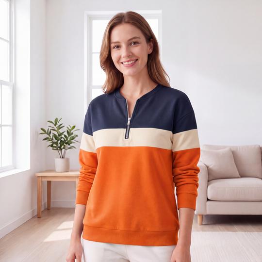 🎨 Bold Color-Block, Easy Half-Zip Style | Women&
