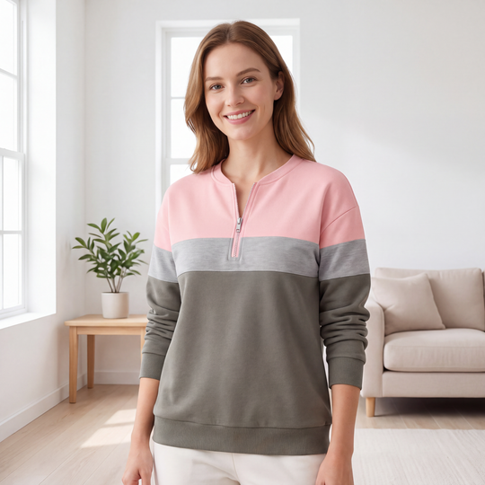 🎨 Bold Color-Block, Easy Half-Zip Style | Women&