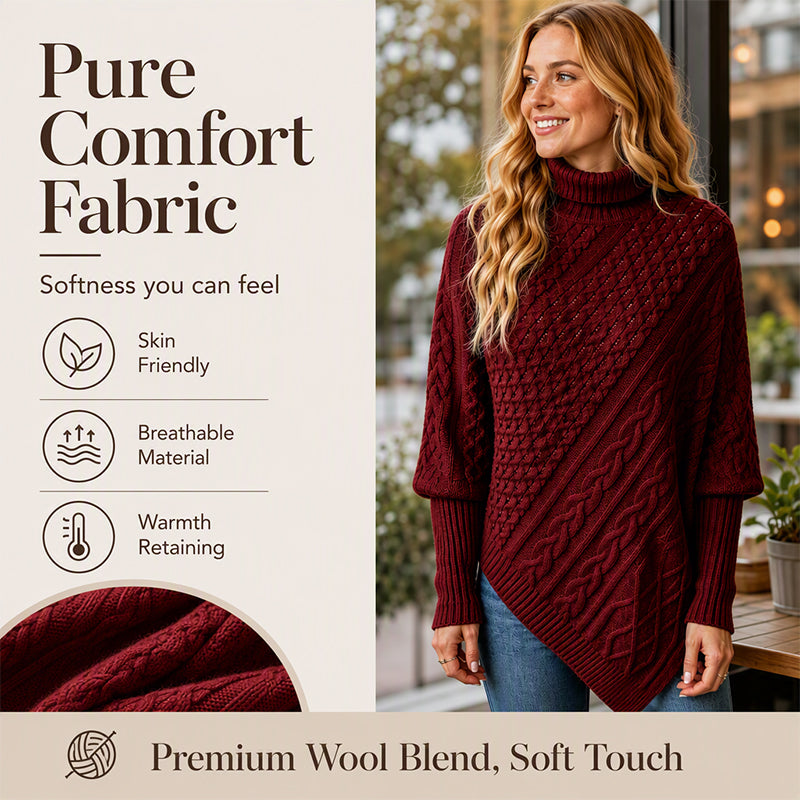 🧶 Rich Cable Texture, Relaxed Poncho Drape | Women&