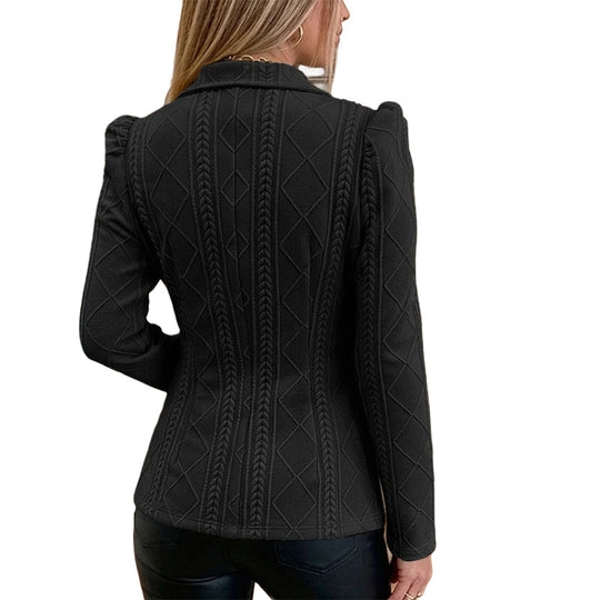 ✨ Polished Structure | Women’s Sculpted Blazer with Textured Detail &amp; Metallic Buttons