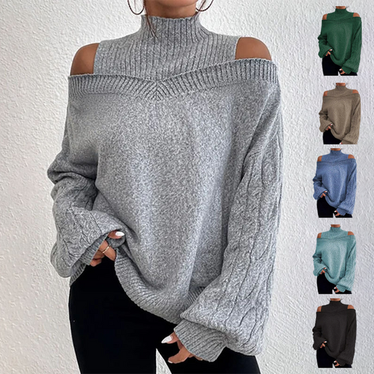 🍂🔥Women’s Fashion High Neck Off-Shoulder Knit Sweater