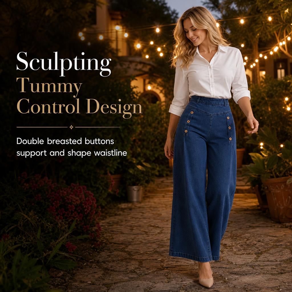 ⏰  💖Black Friday Mega Deal – 50% off!💖!✨High Waisted Wide Leg Stretch Denim Jeans with Decorative Buttons