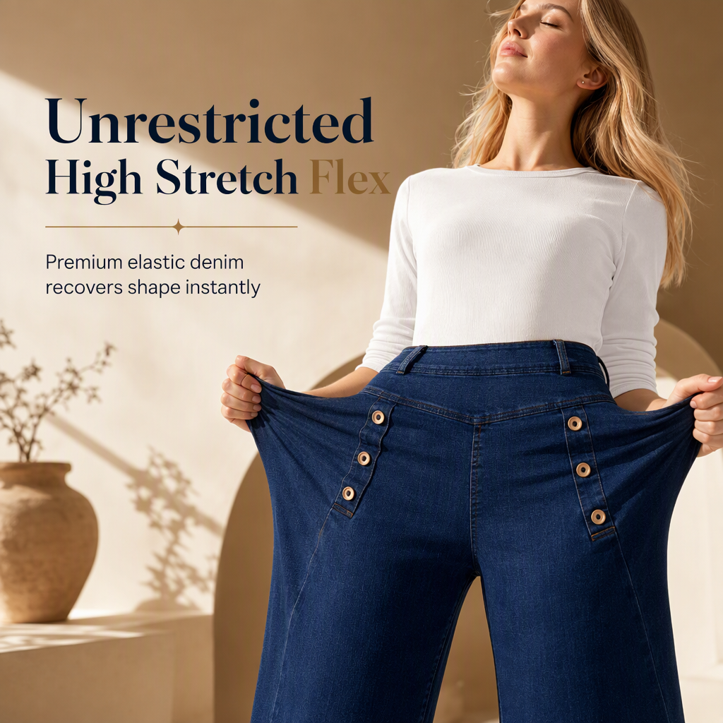 ⏰  💖Black Friday Mega Deal – 50% off!💖!✨High Waisted Wide Leg Stretch Denim Jeans with Decorative Buttons
