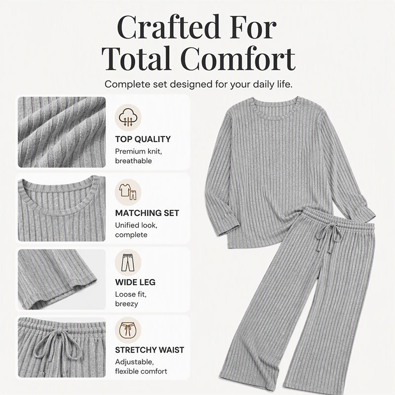 👖 Women's Ribbed Knit Top & Straight Pants Set