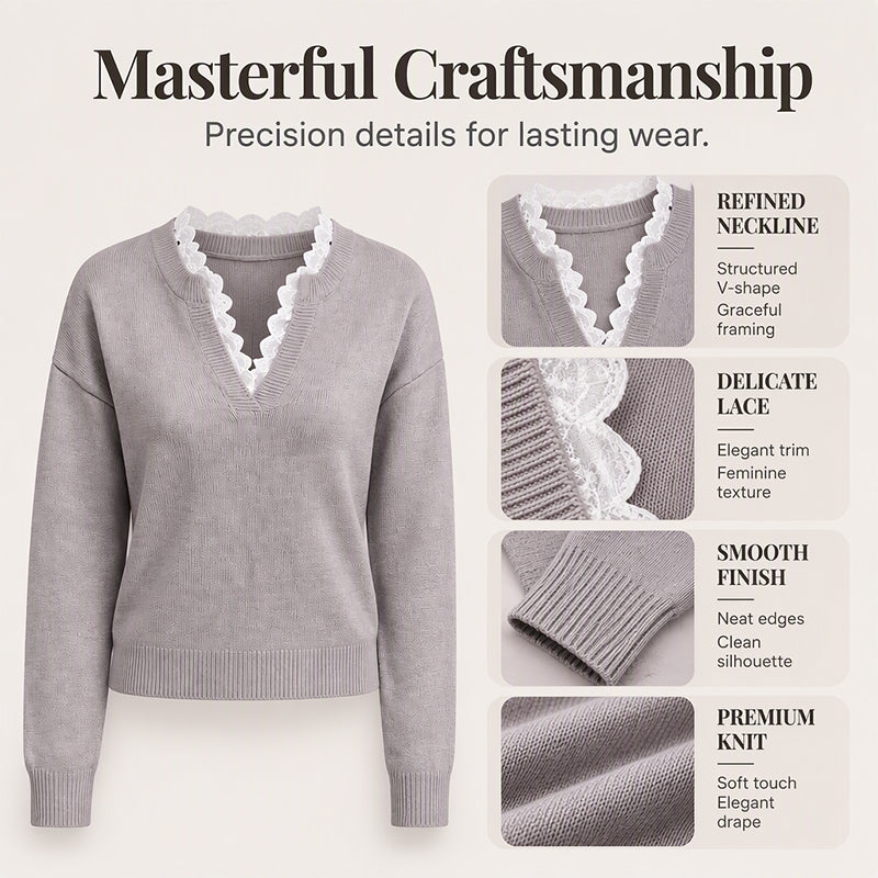 Women's Mock Neck Lace Trim Knit Sweater