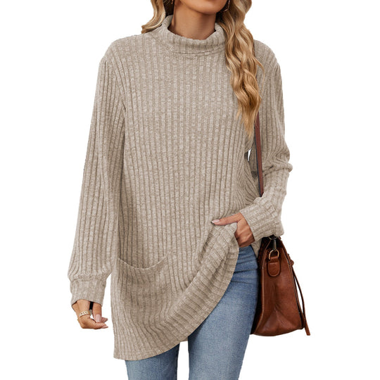 Women’s Loose-Fit Mock Neck Long-Sleeve T-Shirt