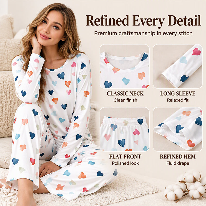Women's Heart Print Long Sleeve Pajama Set