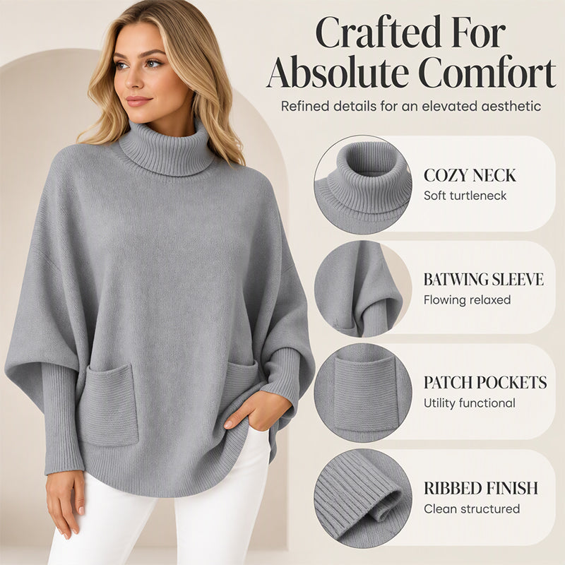 Women's Turtleneck Batwing Sleeve Knit Sweater