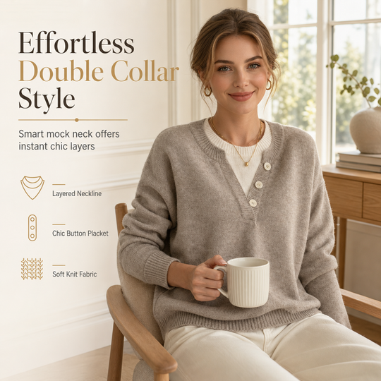 Casual Mock Two Piece V Neck Knit Sweater with Button Details