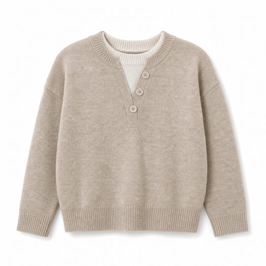 Casual Mock Two Piece V Neck Knit Sweater with Button Details