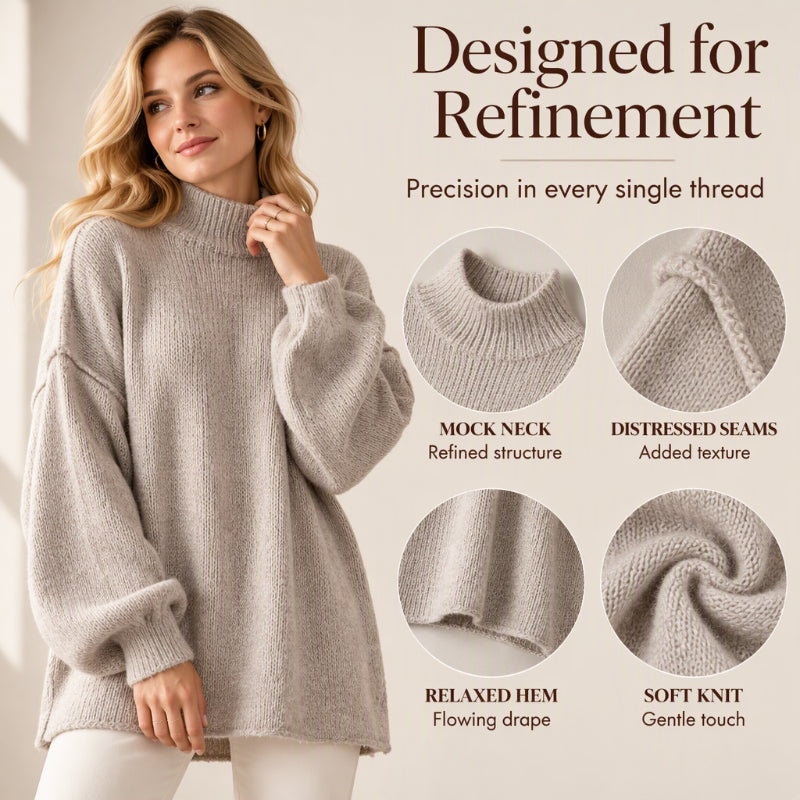 Women's Loose-Fit Mock Neck Knit Sweater