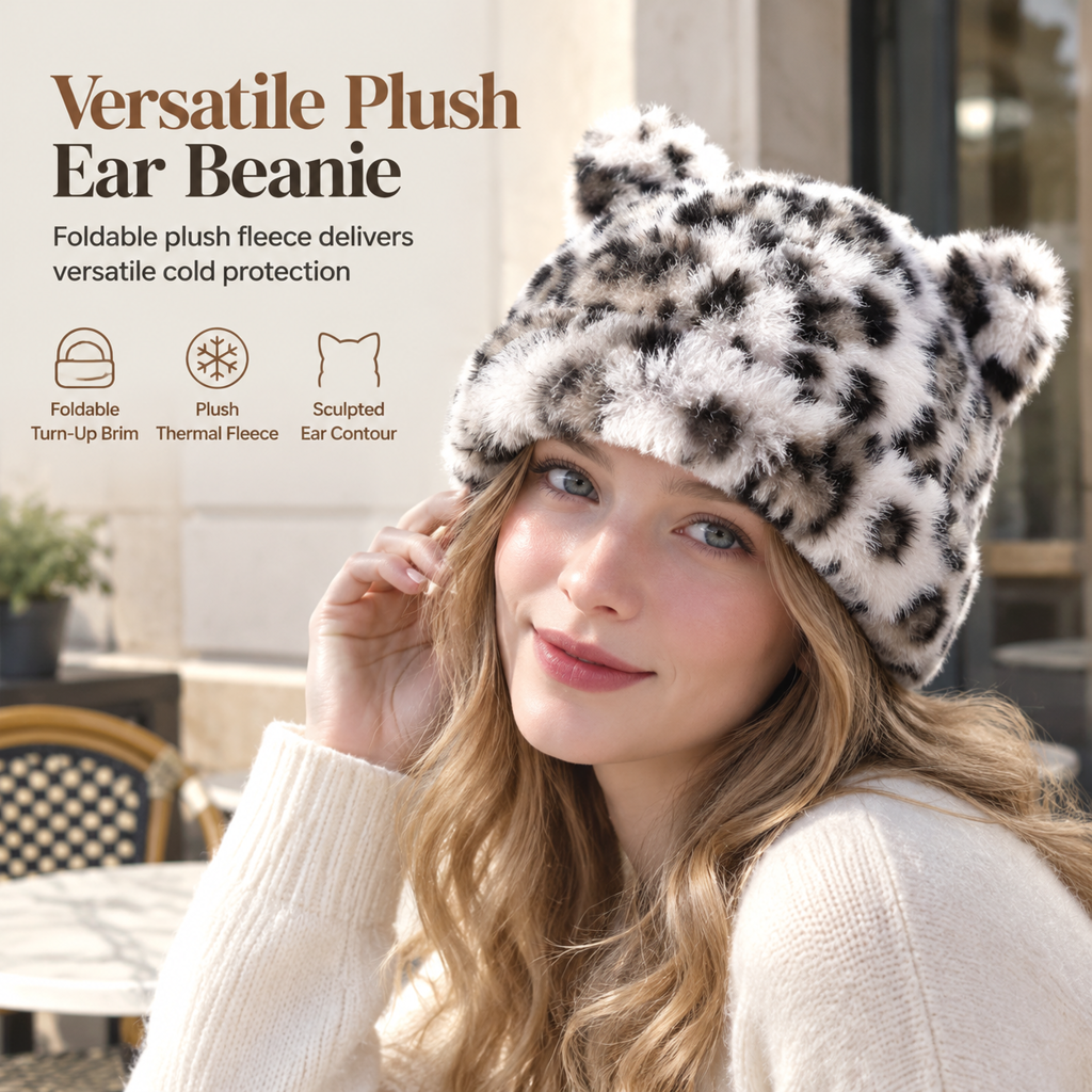 🐱Women Fluffy Faux Mink Fur Beanie Hat with Cute Bear Ears Warm Winter Cold Weather Pullover Cap🧢