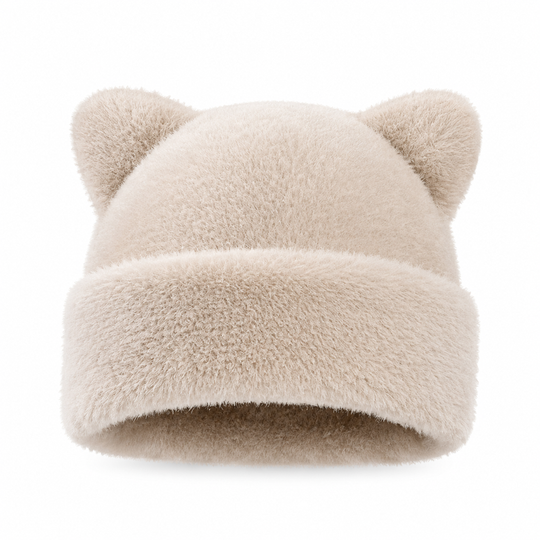 🐱Women Fluffy Faux Mink Fur Beanie Hat with Cute Bear Ears Warm Winter Cold Weather Pullover Cap🧢