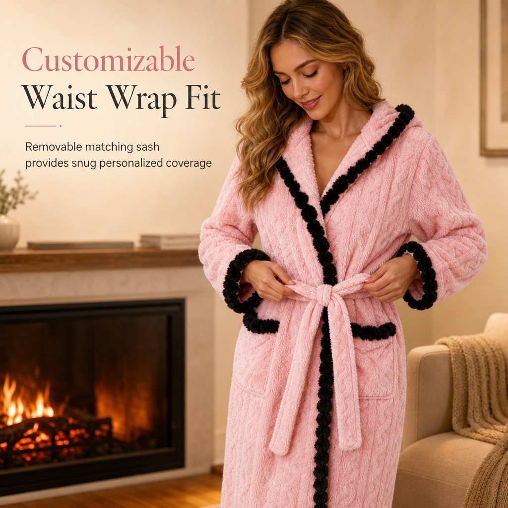 🎀 Thick Long Sleeve Knit Plush Bathrobe
