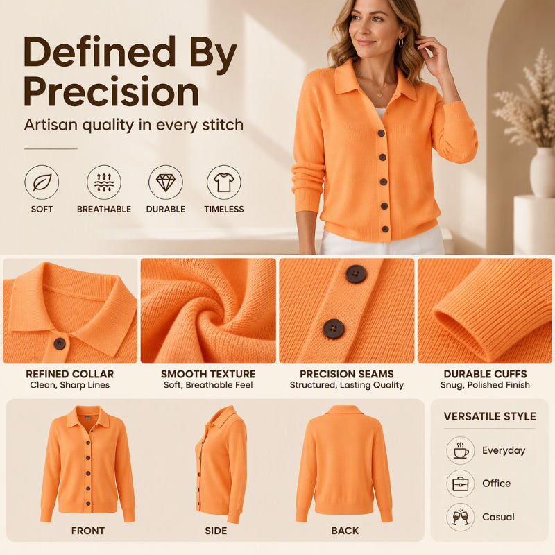 🧶 Polished Collar Detail, Easy Layered Comfort | Women's Collared Button-Down Knit Cardigan