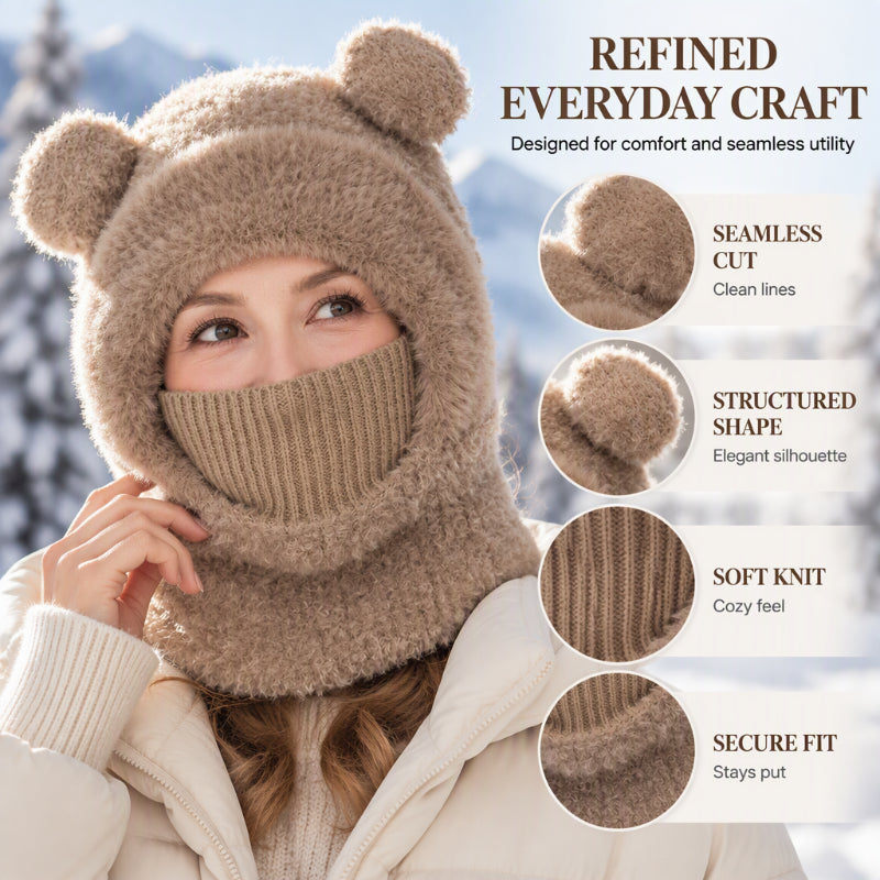 🐻 All-in-One Warmth, Cozy Full Coverage | 3-in-1 Winter Bear Hat with Scarf &amp; Mask