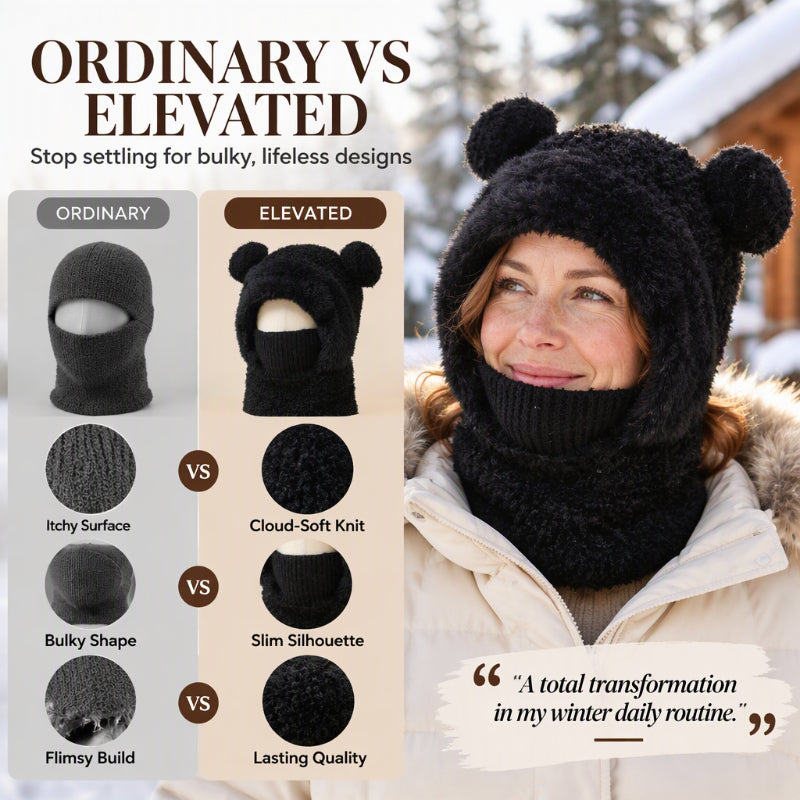 🐻 All-in-One Warmth, Cozy Full Coverage | 3-in-1 Winter Bear Hat with Scarf &amp; Mask