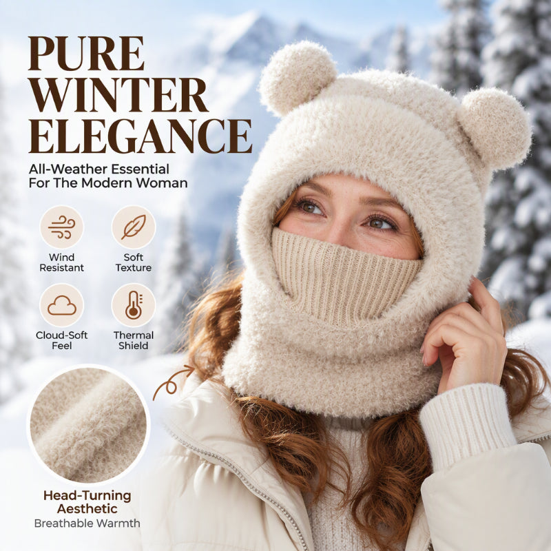 🐻 All-in-One Warmth, Cozy Full Coverage | 3-in-1 Winter Bear Hat with Scarf &amp; Mask