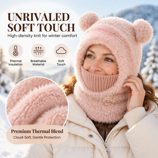 🐻 All-in-One Warmth, Cozy Full Coverage | 3-in-1 Winter Bear Hat with Scarf &amp; Mask