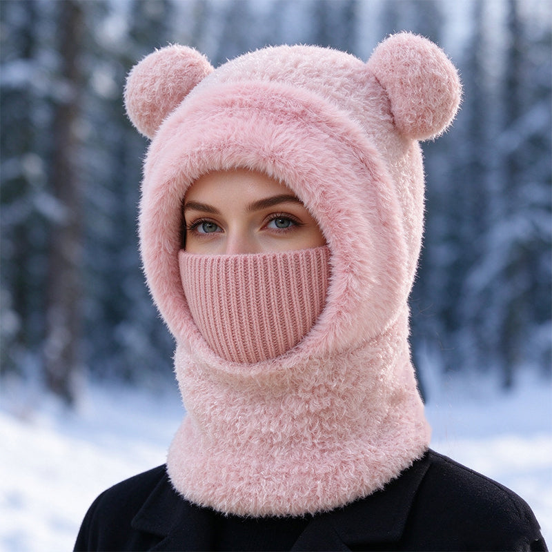 🐻 All-in-One Warmth, Cozy Full Coverage | 3-in-1 Winter Bear Hat with Scarf &amp; Mask