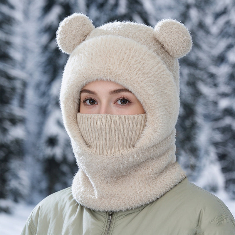 🐻 All-in-One Warmth, Cozy Full Coverage | 3-in-1 Winter Bear Hat with Scarf &amp; Mask