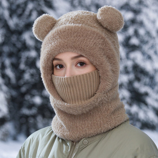 🐻 All-in-One Warmth, Cozy Full Coverage | 3-in-1 Winter Bear Hat with Scarf &amp; Mask