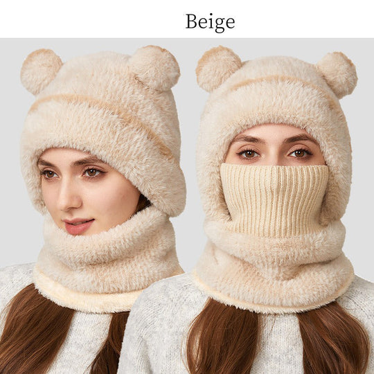 🐻 All-in-One Warmth, Cozy Full Coverage | 3-in-1 Winter Bear Hat with Scarf &amp; Mask